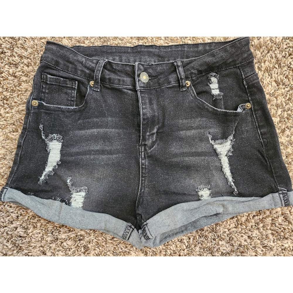Distressed Jean Shorts‎ Juniors Size M Black